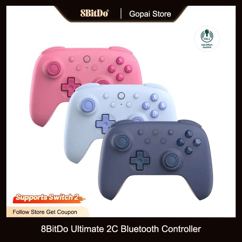 8BitDo Ultimate 2C Bluetooth Gaming Controller for Switch 2 Hall Effect Joystick Gamepad for Nintendo Switch/Switch 2 Controller