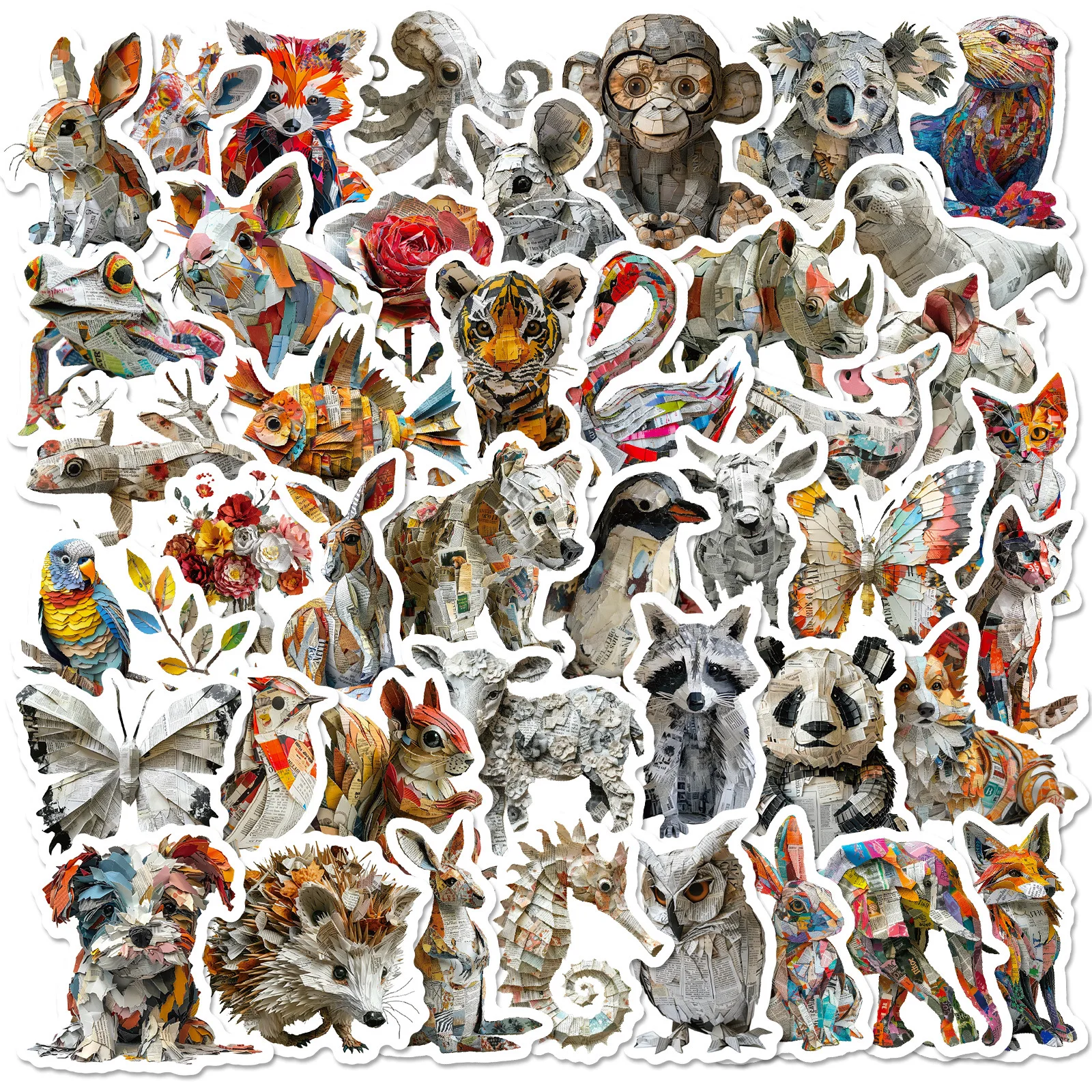 10/30/50PCS 3D Animal Stickers Funny Newspaper Originality DIY Waterproof Decoration Laptop Guitar Skateboard Decals Kids Toy