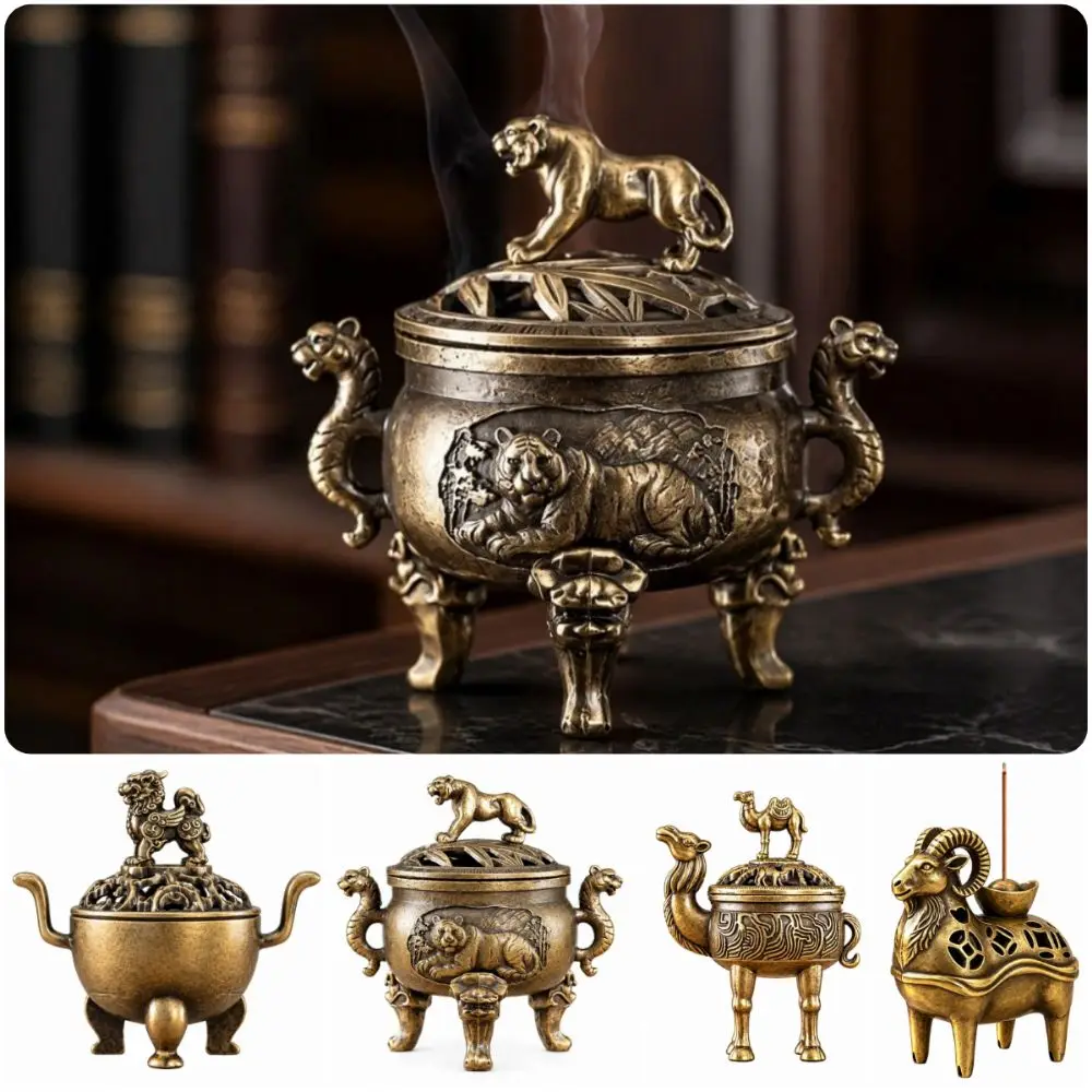 New Alloy Incense Burner Animal Figurine Hollow Out Incense Holder Chinese Style 3/4 Legs Aromatherapy Tool Home Decoration