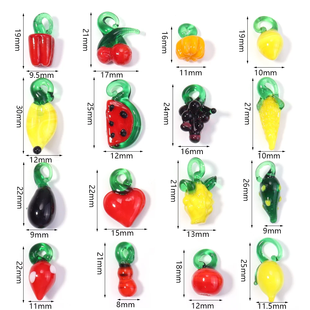 5pcs/lot Fruit Vegetable Glass Charms Pendant Chili Peppers Strawberry Cherry Pendant For DIY Jewelry Making Necklace Earrings