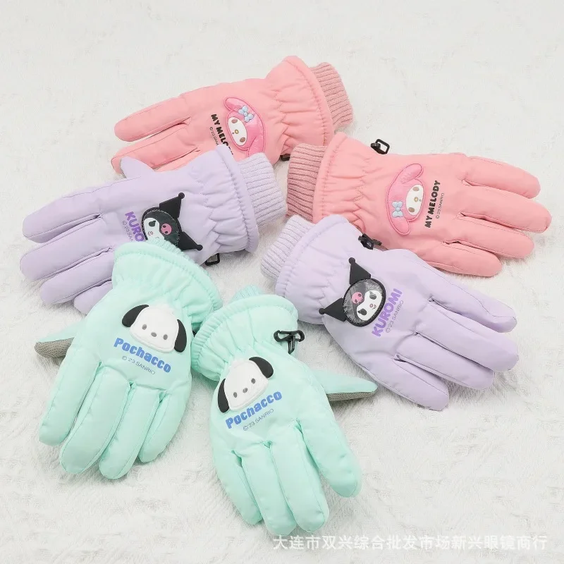 

Kawaii Sanrio Children's Ski GlovesCinnamoroll Kuromi Gloves Five Finger Plus Velvet Gloves Cotton Keep Warm Christmas Gift