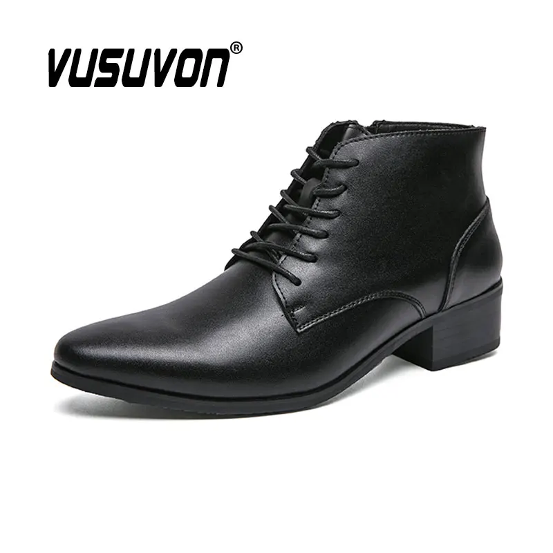 Men Derby Boots Dress Casual Fashion Shoes Lace-Up Motorcycle Black Winter Party Business Boys Size 37-44