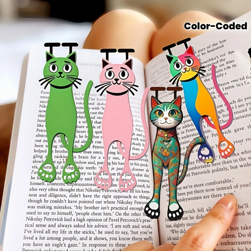 A set of 1 creative colorful cat bookmark, designed with 2D acrylic flat style. A unique stationery and reading marker gift for cat lovers and readers. Perfect as a gift or for use at school, office, or home, as a study tool, reading accessory, flat bookm