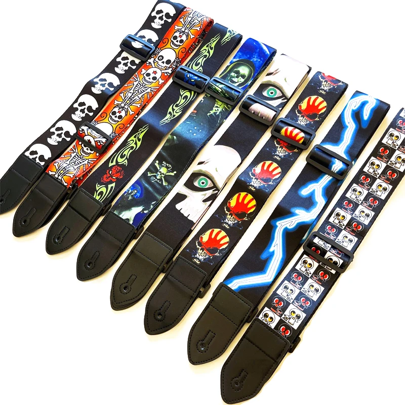 Guitar Strap Skull Flame Personality Polyester Electric Acoustic Folk Guitar Bass Strap