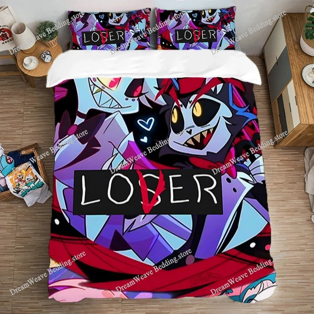 

Queen Bed Comforter Sets Art Quilt Cover Set H-Hazbin Hotels Bedding Set Double Size Duvet Covers Pillowcase Fashion Linen Home