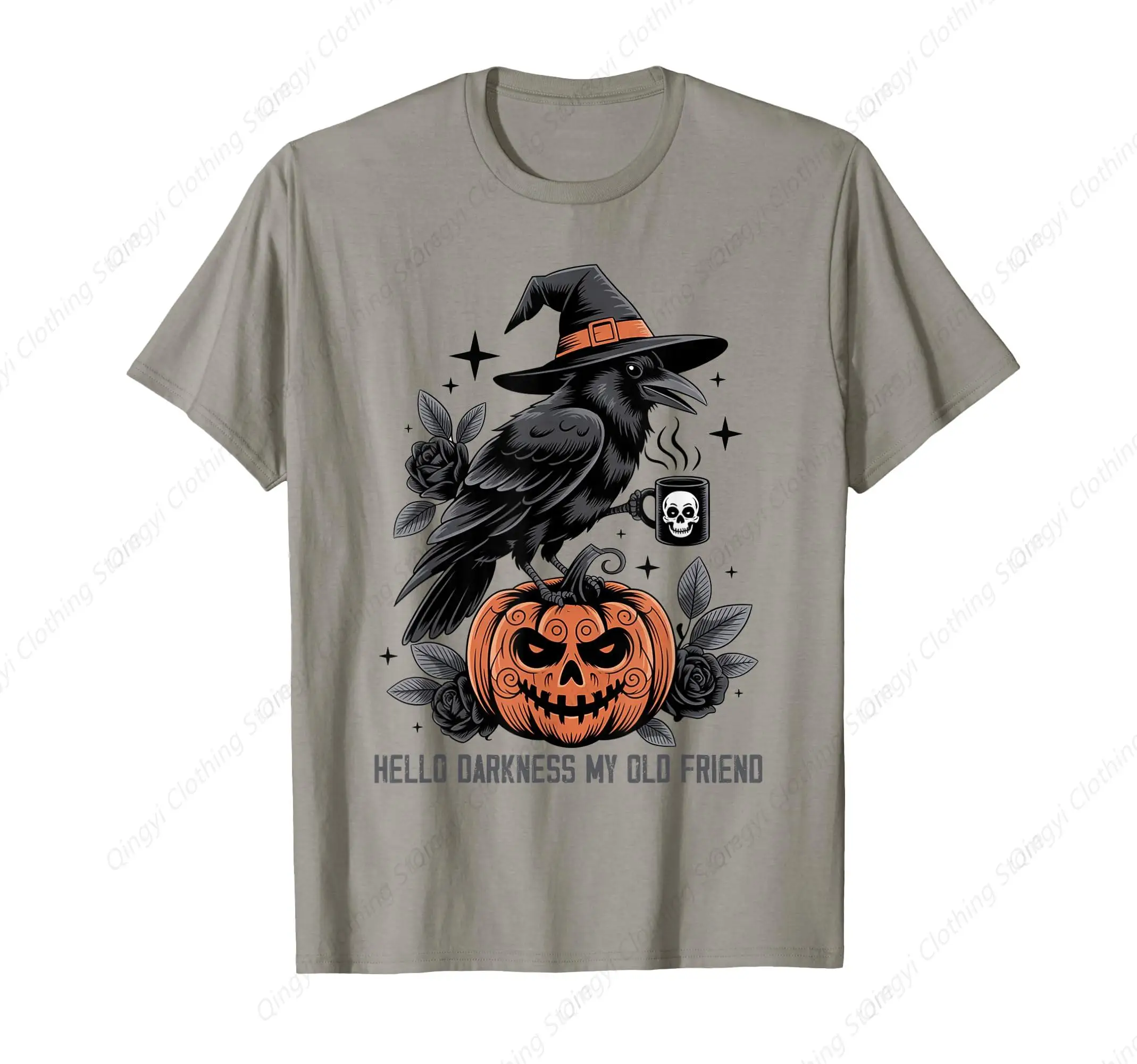 

Hello Darkness My Old Friend Crow Coffee Spooky Halloween T-Shirt