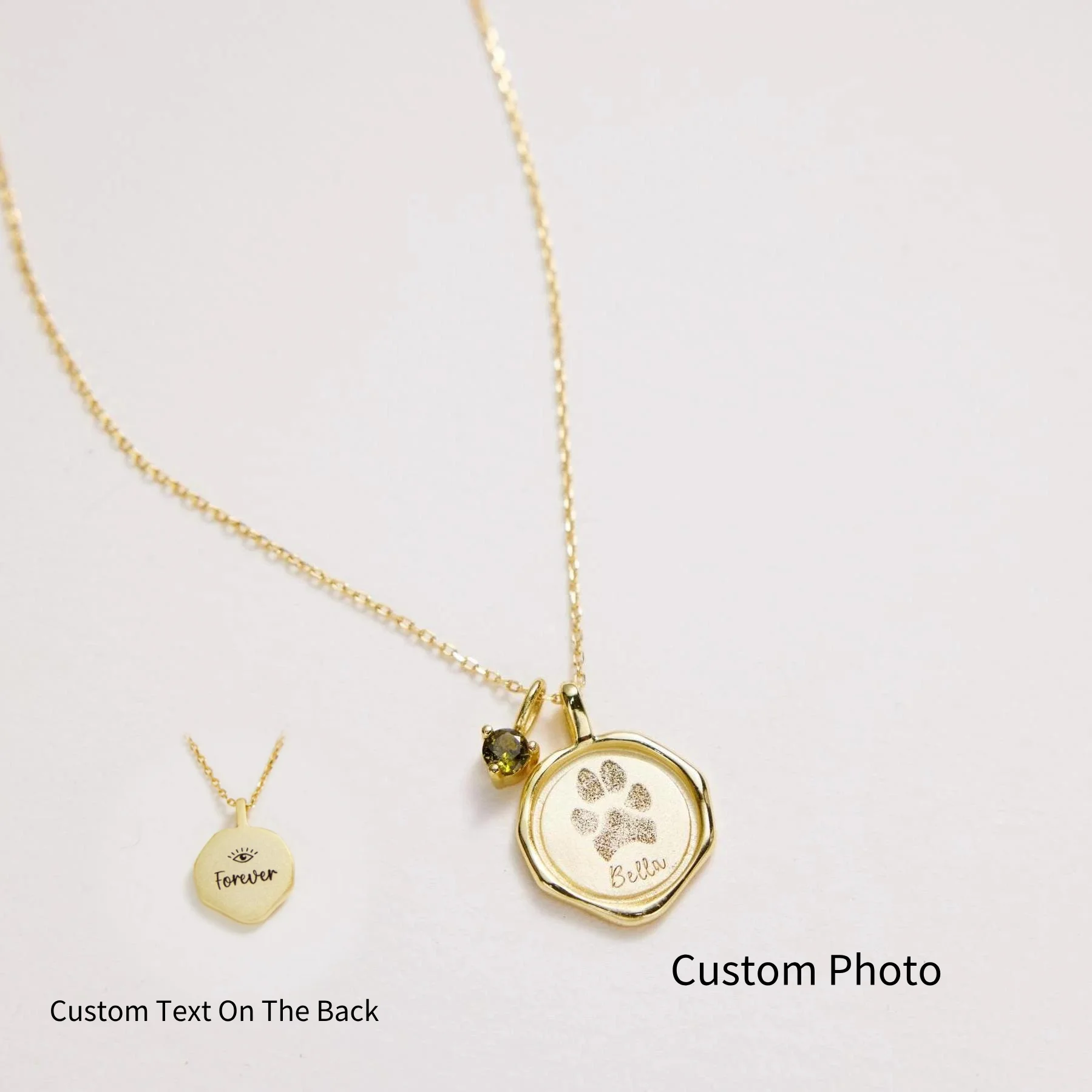 Custom Paw Print Necklace Birthstone Necklace Stainless steel 3D Pendant Pet Loss Jewelry Nose Print Pet Memorial Gift for Women