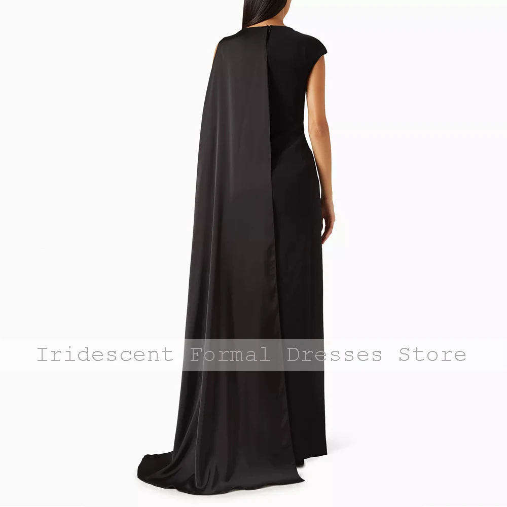 Robe de soirée noire de luxe pour femmes, longue Cape, robes de Cocktail, longueur au sol, robe de bal élégante avec perles et fente