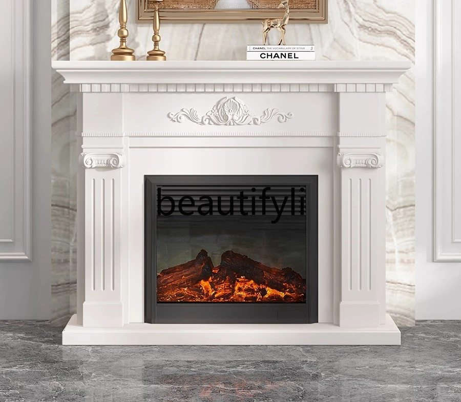 

Modern Minimalist Fireplace American Style White Simulated Flame Electronic Fireplace Decorative Cabinet