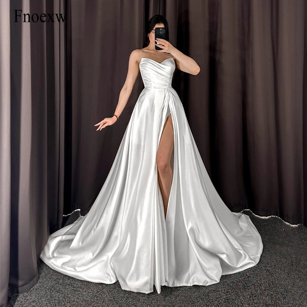 

Fnoexw Sweetheart Beach Wedding Dresses Sleeveless Pleat Simple Side Split Bridal Dress Sweep Train Wedding Gowns Robe Mariage