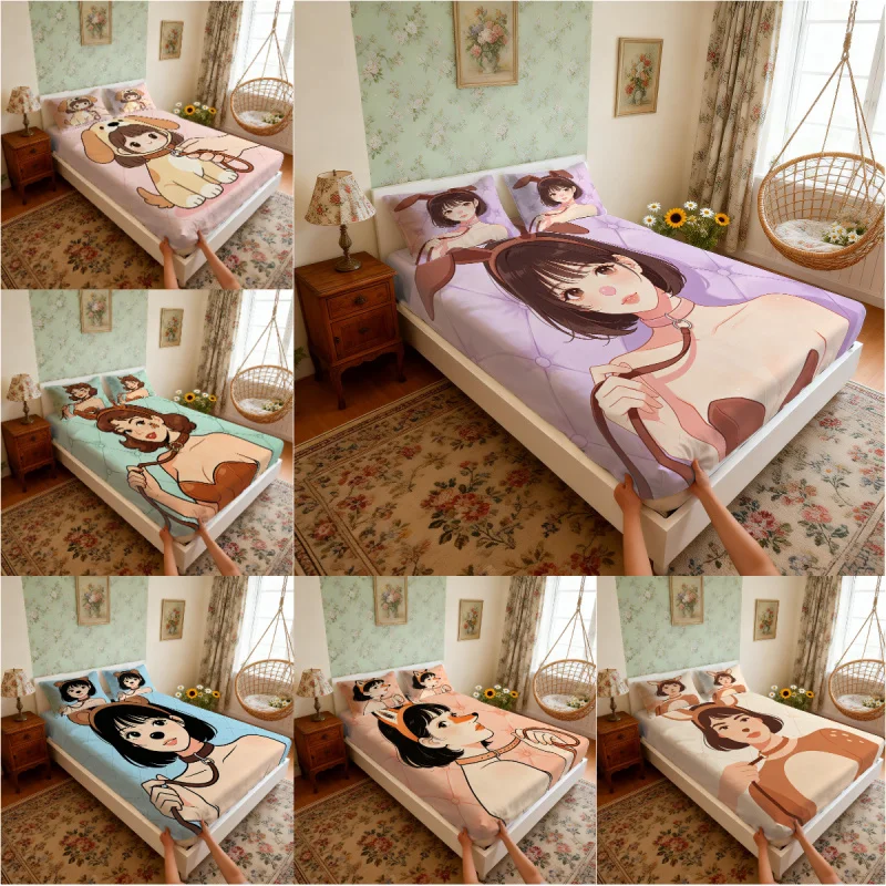 Euphoria Season 3 Woof Woof Housse de matelas ajustée à poches profondes avec imprimé chien mignon, en tissu doux, pour décoration de chambre