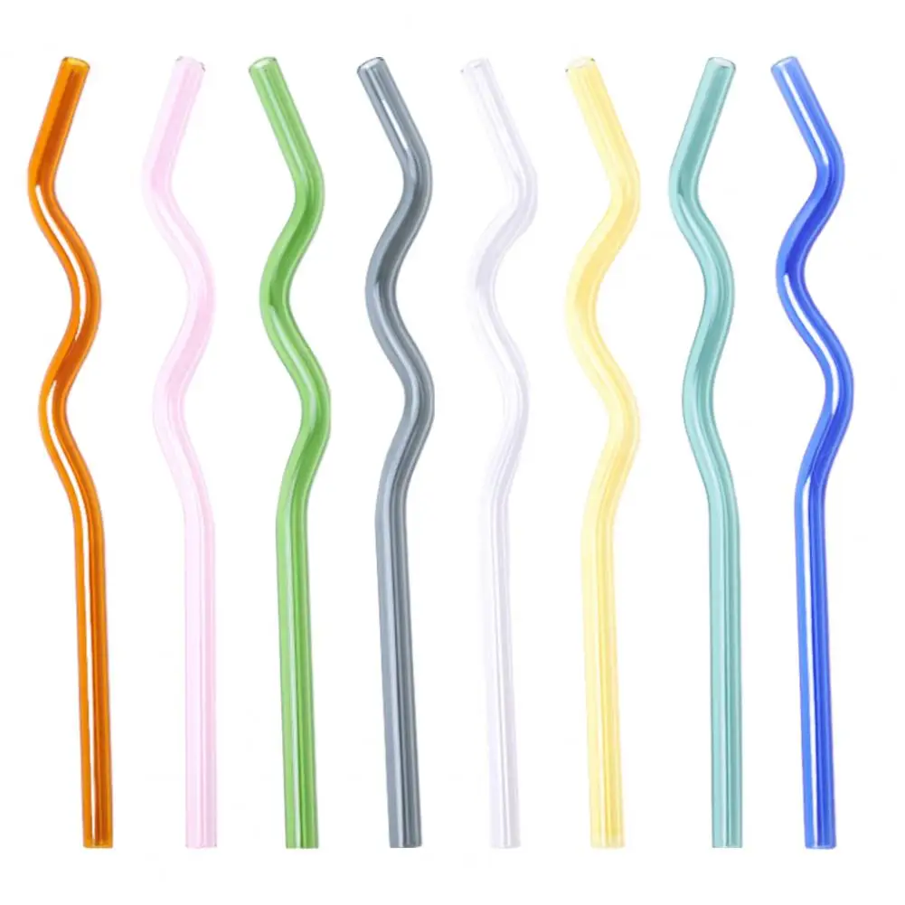 High Glass Wavy Straws Reusable Colorful Straws for Juice Tea Coffee Eco-Friendly High Temp Resistant BPA-free Glass Twist Trans