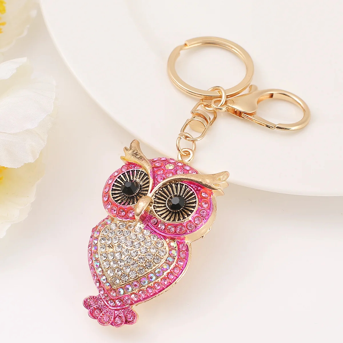 Sausage Dog Water Diamond Metal Keychain Ring Zodiac Animal Office Culture Small Gift Accessories