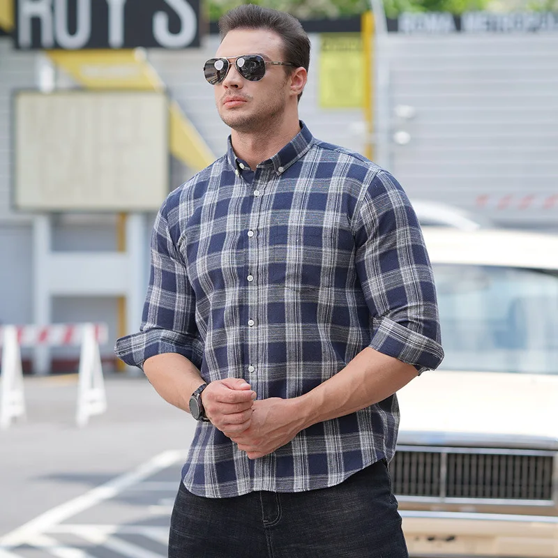 

Plus Size 14XL 160KG Spring Autumn Casual Plaid Long Sleeve Shirt Retro Casual All-match Top Men Shirt Coat