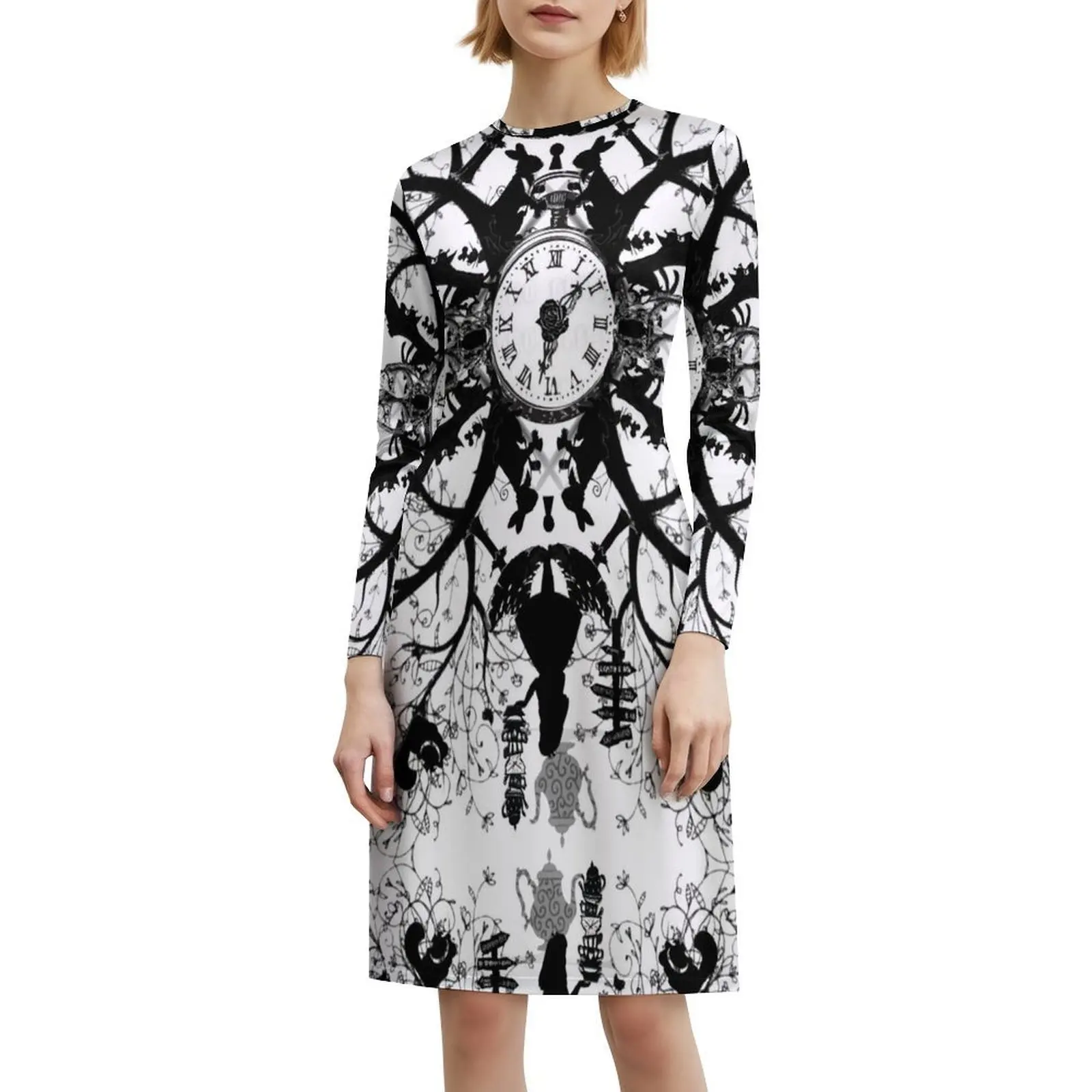 فستان Think Ink Bohemian بدون أكمام متعدد الطباعة لحفلات العطلات على الشاطئ فستان أليس في أرنب مخيف ومخيف ماندالا فستان نسائي