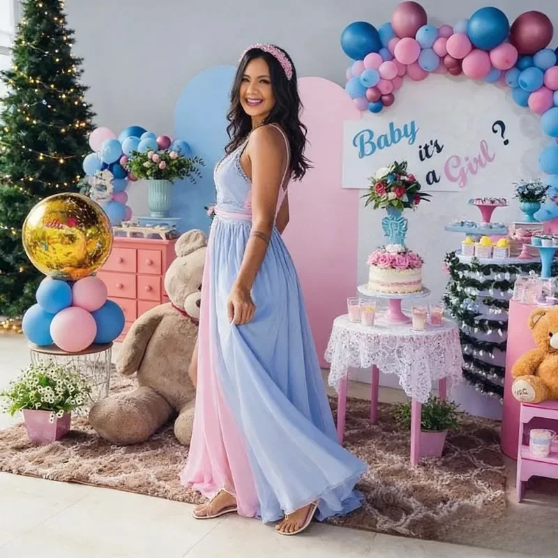 Ready to Wear Maternity Photography Dress Japanese Cotton Mesh Long Gown with Train for Formal Maternity Portraits