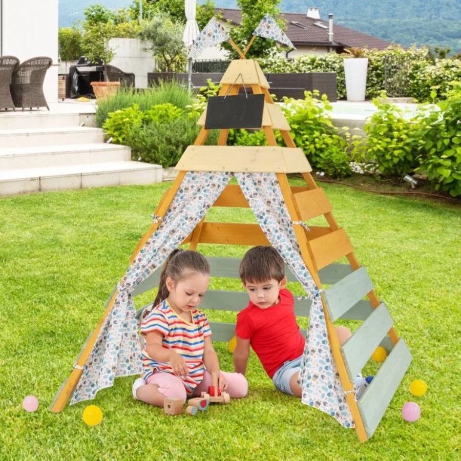Casa de juegos triangular con pizarra extraíble para interiores y exteriores
