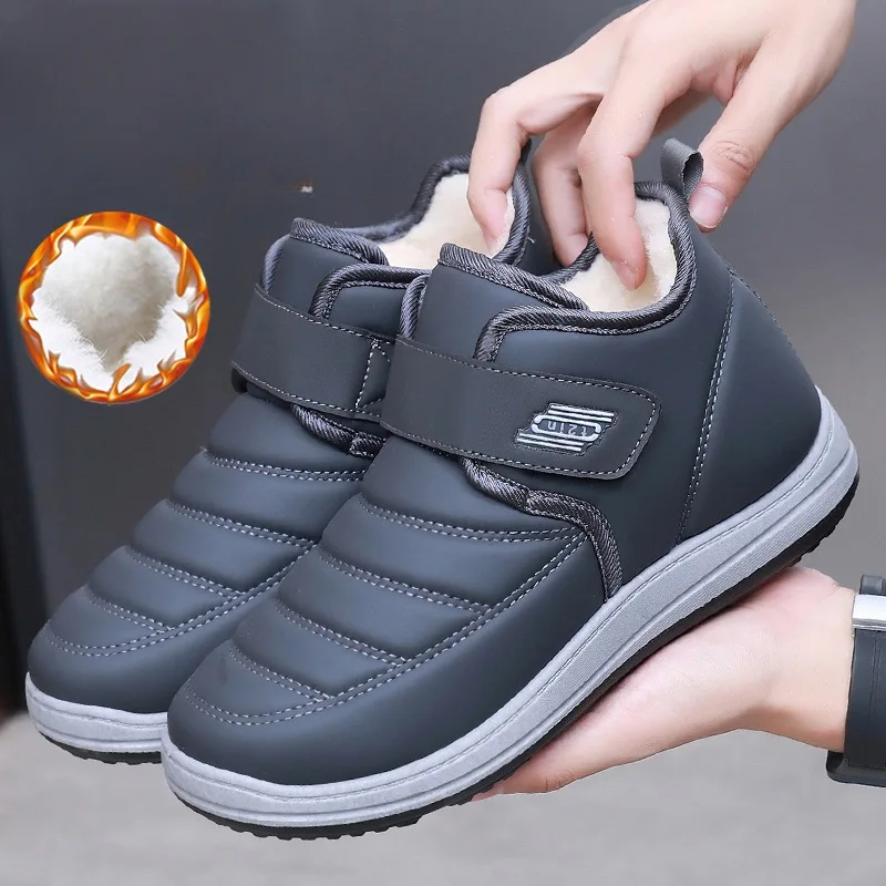 

2025Winter Shoes for Men Fashion Leather Casual Shoe Man Plush Warm Cotton Boots Waterproof Non Slip Snow Boot Zapatillas Hombre