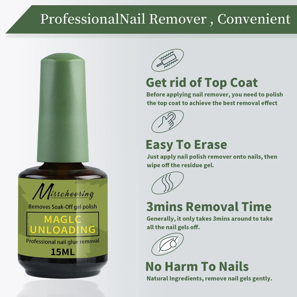 Misscheering 15ml Removedor Mágico Rápido de Gel, Remoja y Limpia Esmaltes Semi Permanentes UV, Herramienta de Manicura 5