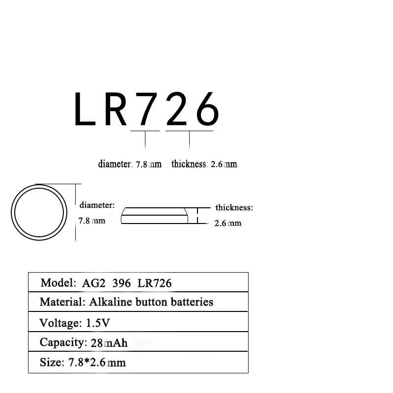 200Pcs=20Card AG2 LR726 396 Button Batteries SR726 196 Cell Coin Alkaline Battery 1.55V SG2 SR9 726 LR59 For Watch Toys Remote