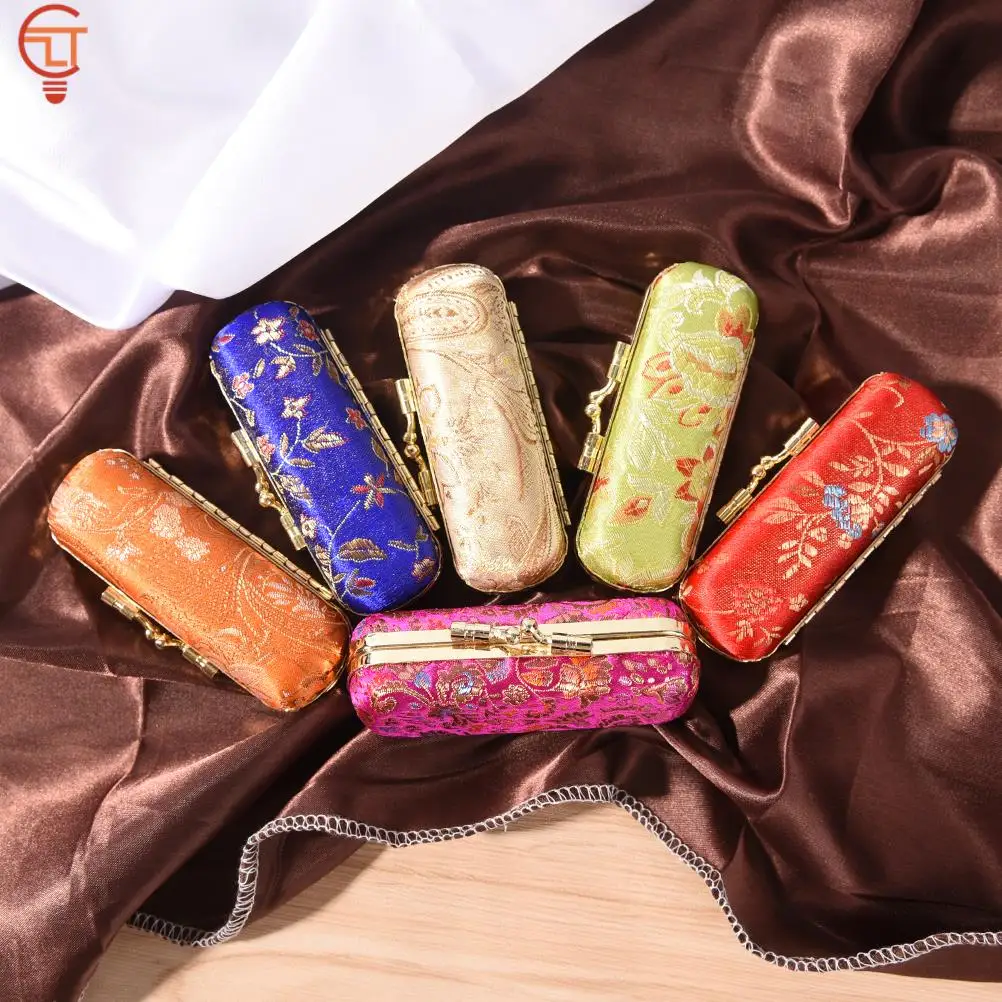 1pc Flower Jacquard Lipstick Case Single Jewellery Box Lip Gloss Storage Case Cosmetic Bags With Mirror Women Makeup Storage Box