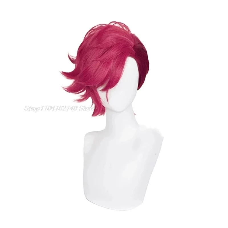 Anime Vi Caitlyn Cosplay Arcane Wig Season 2 Vi 30cm Black and Red Hair Women Men Halloween LOL Role Play Wig + Wig Cap cosplay