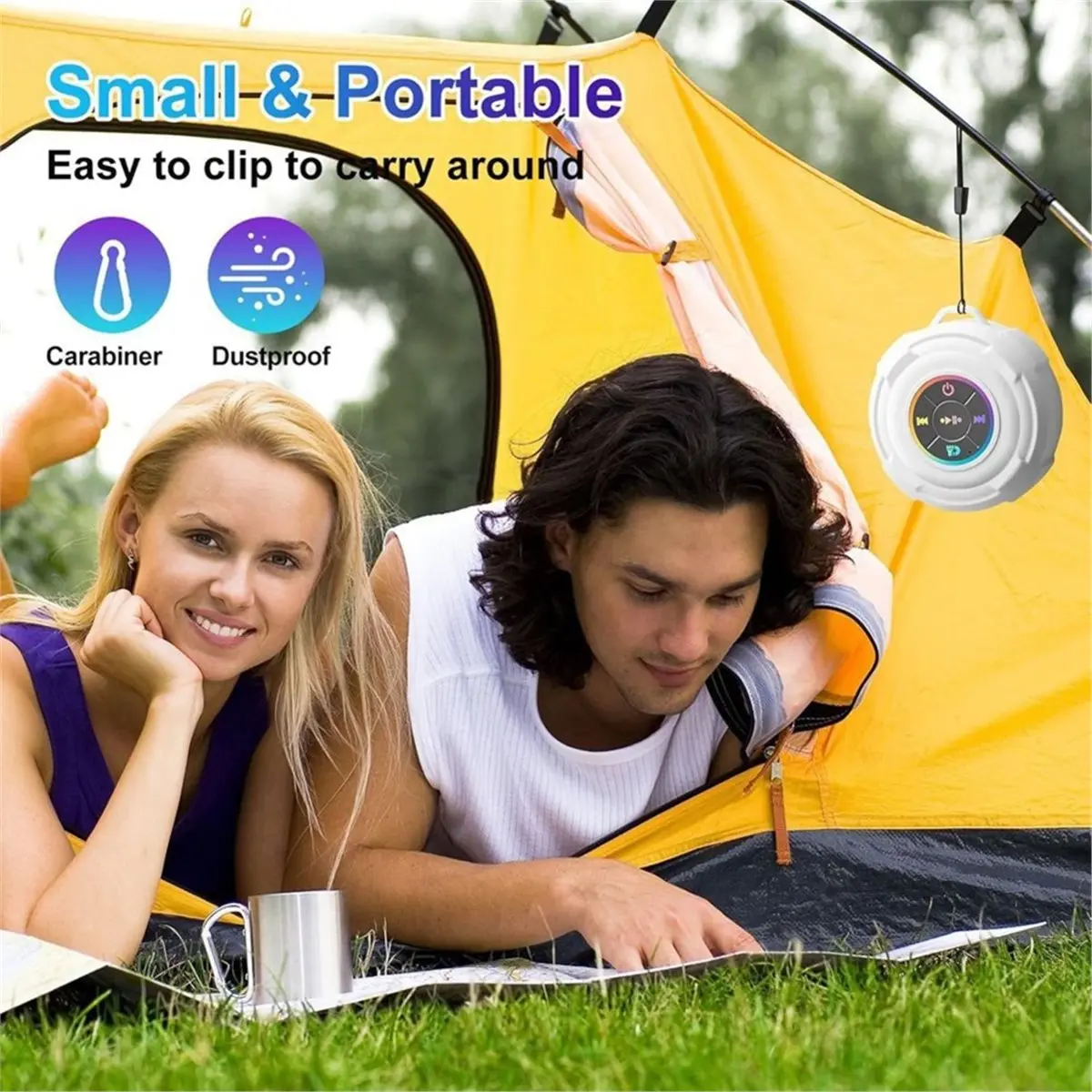 update. Portable Speaker Suction Cup Waterproof LED Light Speaker Wireless Shower Speaker for Outdoor Camping Beach Pool White