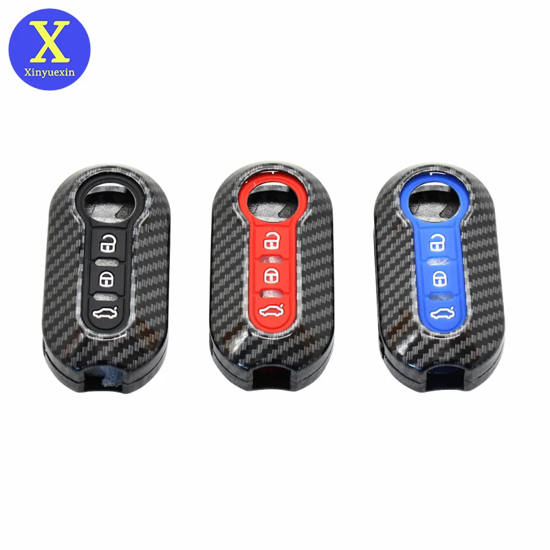 Xinyuexin ABS Car Key Cover CASE Fit for FIAT 500 Panda Punto Flip Folding Remote KEY CASE FOR CAR 3button Carbon Fiber Pattern