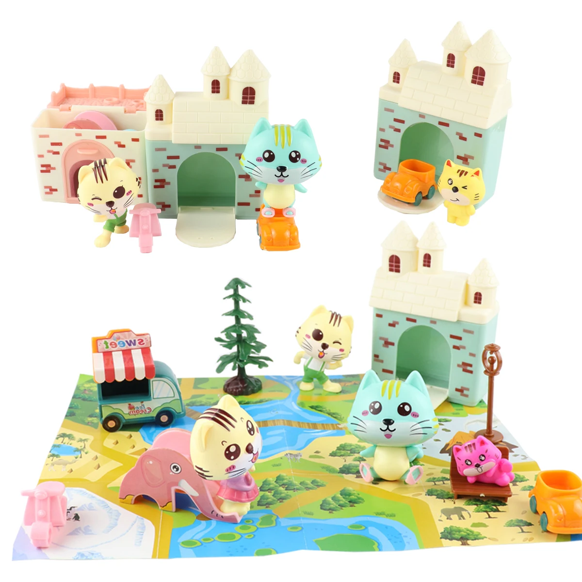 Pretend Play Toy Fashion Mini Pets Cat House Toys For Children Play House Interactive Cat Care Center Toy Accessories Kids new