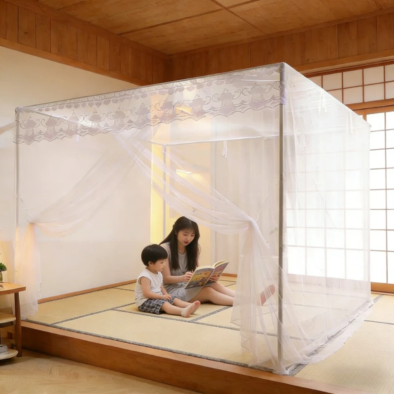 Elegant Lace Princess Bed Canopy Single Door Floor Standing Mosquito Net Encrypted Mesh Full Protection Bed Curtain for Bedroom