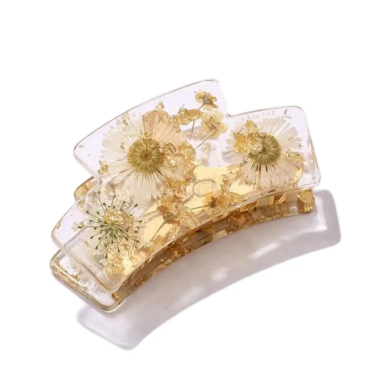 1pc Drip Glue Genuine Flower Dried Flower Premium Alloy Hair Clip Fresh Natural Transparent Crystal Shark Clip