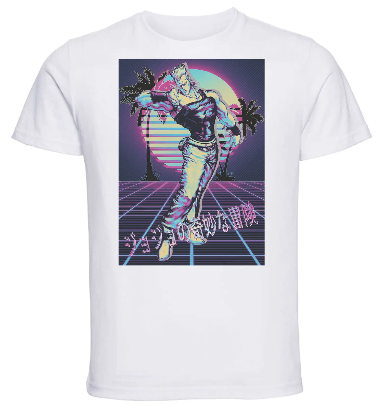 White T-Shirt White Knit Vaporwave Jojo Jean Pierre Polnareff-