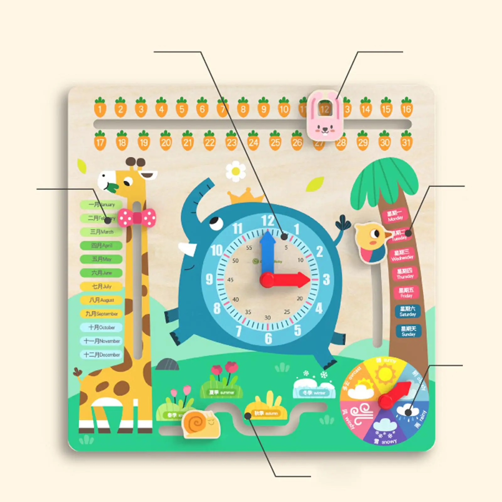 Kids Calendar Teaching Clock Montessori Fun Puzzle Clock Board Calendar Time