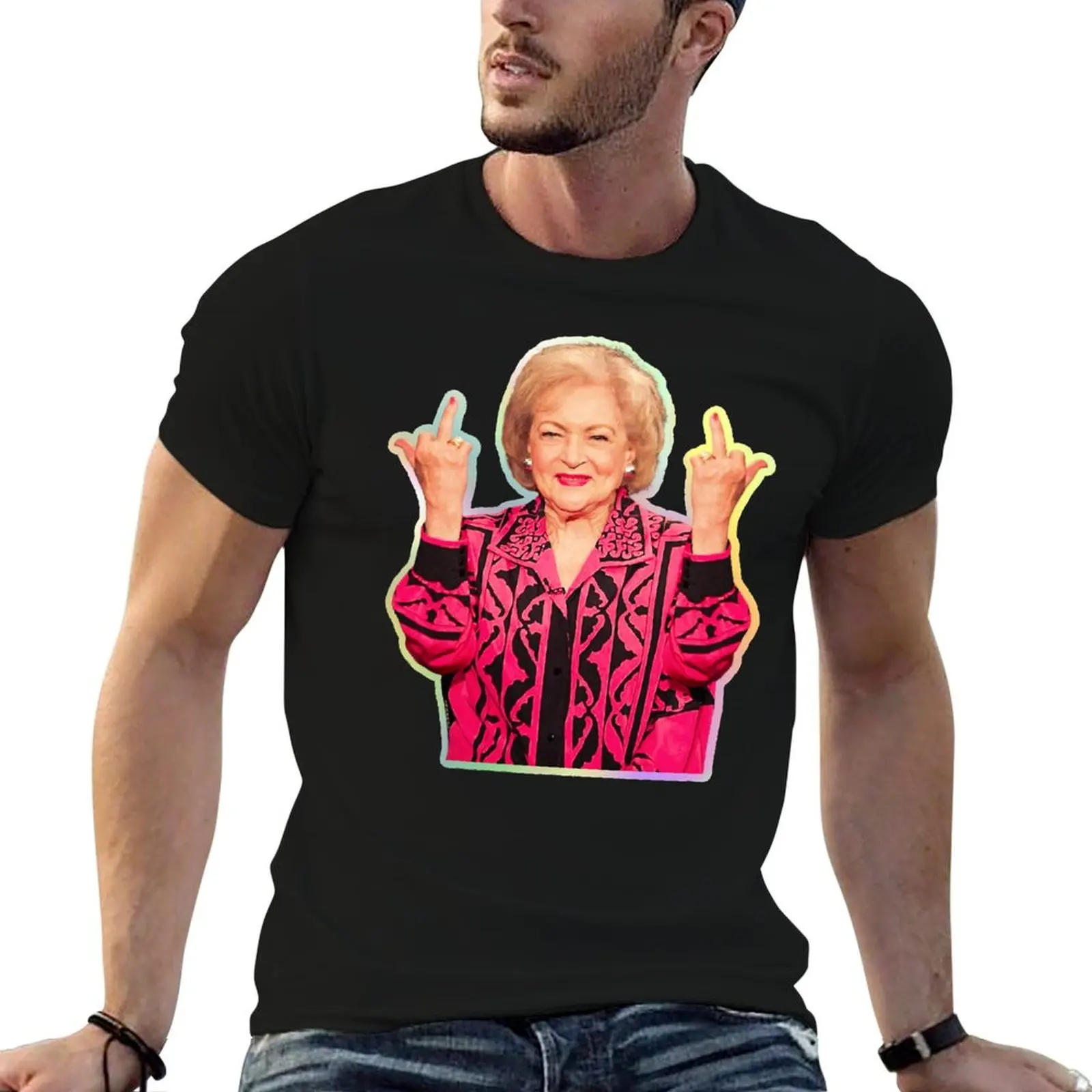 

Betty White Middle Finger, Funny Two Middle Fingers T-Shirt cotton t shirt man t shirt for man T-Shirt