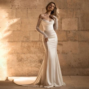 Personalisiert aus der Schulter Langarm, liebes sexy Hochzeitskleid ohne Rückenkleid Meerjungfrau Kleid Novia Kleider 12 Hauptverkaufskleider Braut Outlet - №4