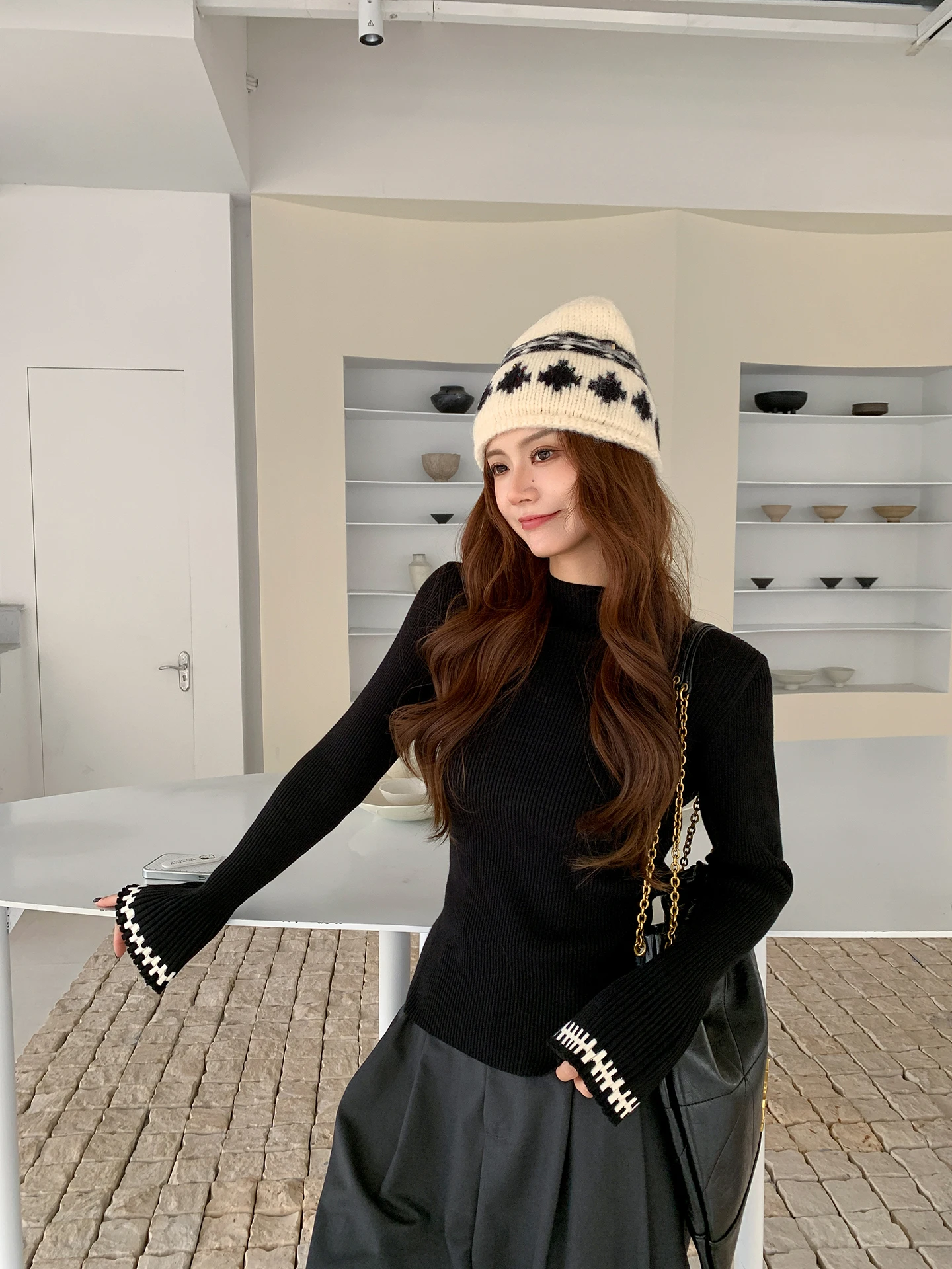 

Bla Knitted Sweater Women's Design Top Inner Wear Bell Sve Color Blo Autumn Winter Ladies Clothes Faionable Slim Fit