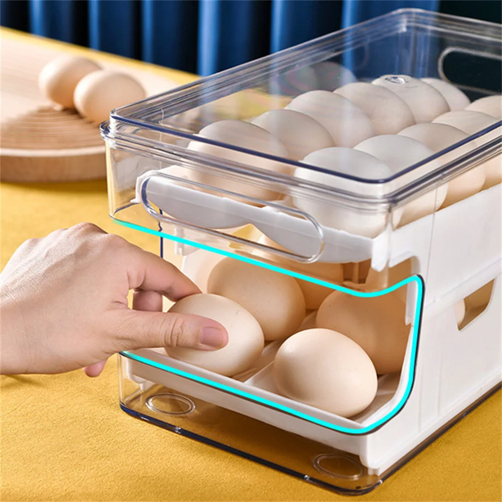 Egg Storage Box Refrigerator Organizer Food Containers Egg Slide Fresh-keeping Case Holder Tray Dispenser Kitchen Storage Boxes