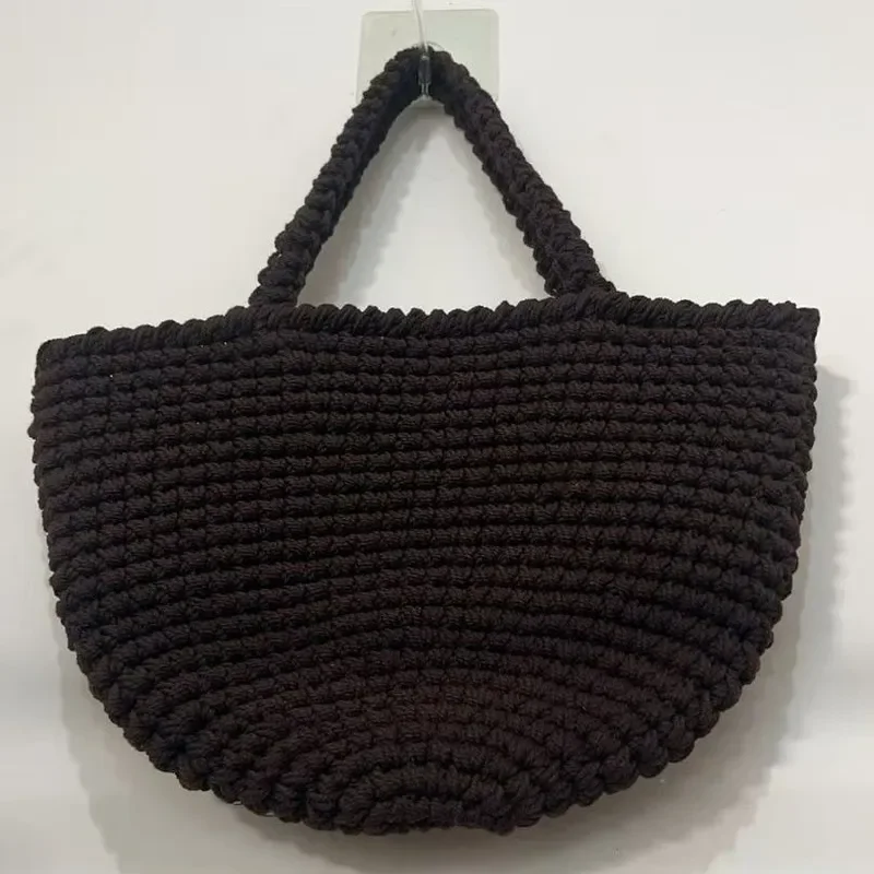 High-end hand-woven straw tote bag for women made of cotton thread large capacity portable beach vacation accessory view 2