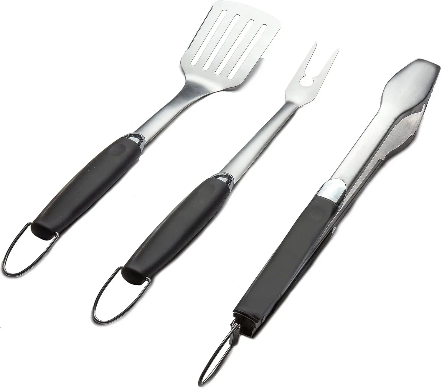 

3-Piece Stainless Steel BBQ Grill Tool Set with Tongs, Spatula, Fork
