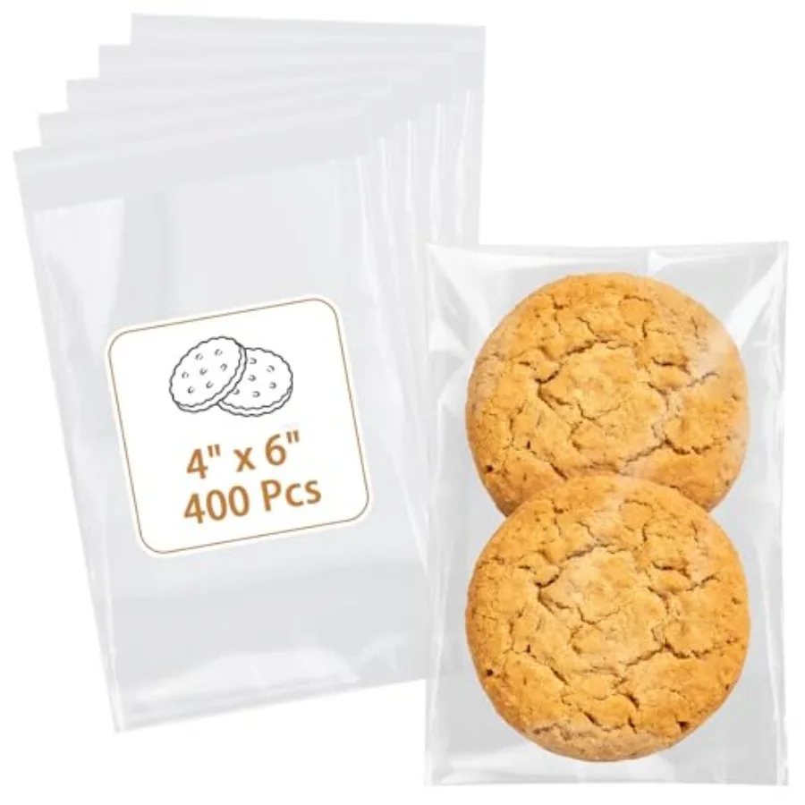 Cookie Bags with Seal, 400 Pcs 4x6 Inches Self Sealing Cellophane Bag, Individual Clear Sealable Treat Packaging for Party Favo