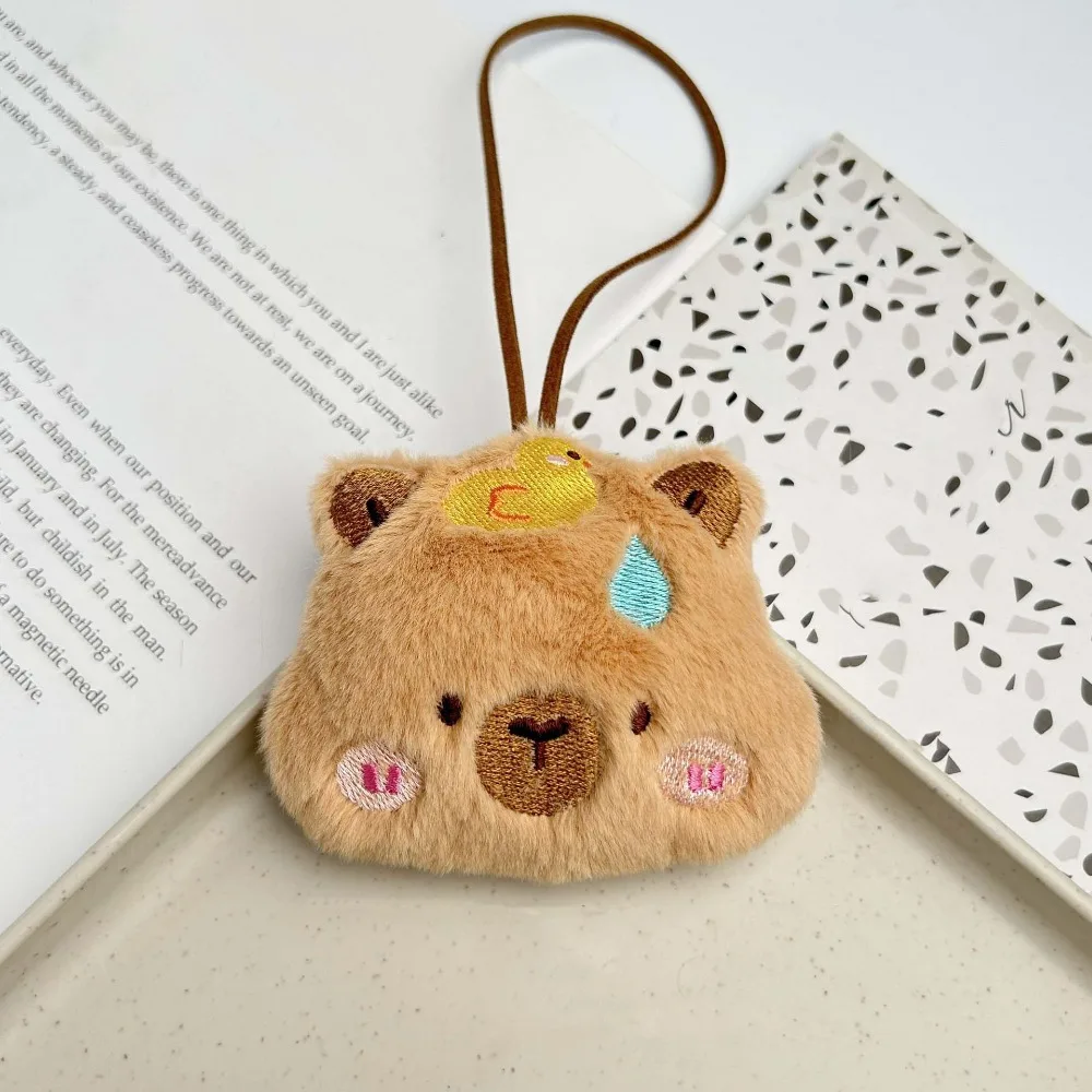 Portachiavi in peluche con capibara strabile, segnale acustico lampeggiante, portachiavi con capibara, naso coreggiato, cuore, ciondolo animale dei cartoni animati, scuola