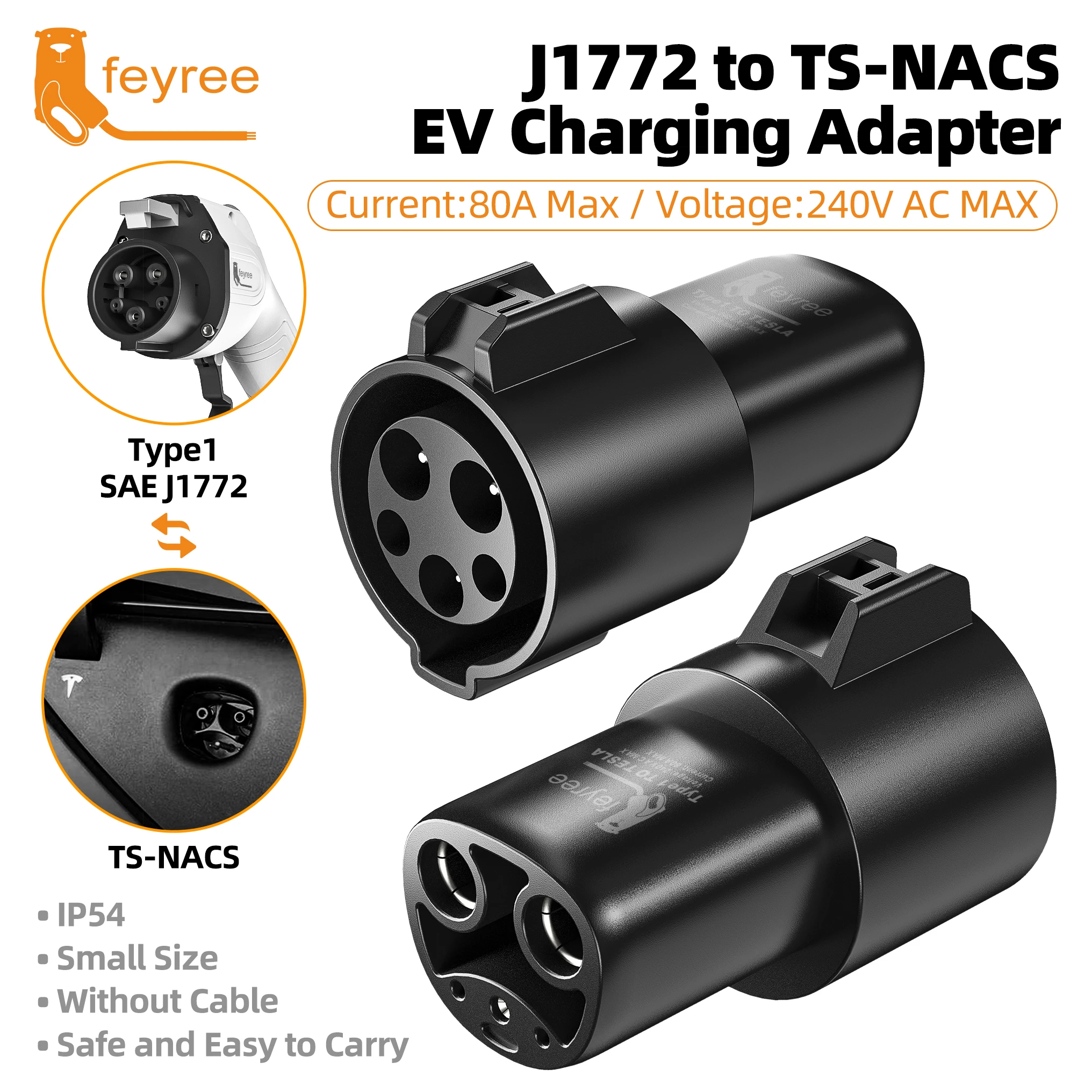 Feyree EV Charger Adapter Type1 J1772 to Tesla TS-NACS Socket EVSE Conversion Socket for Electric Vehicle Car Tesla Model3/Y/S/X