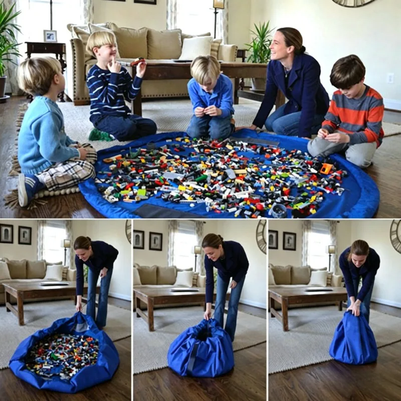 Multifunktionale Aufbewahrungstasche für Kinderspielzeug, tragbare Spielmatte für Bausteine, Spielzeug-Organizer mit Kordelzug für Kinder, zur Aufbewahrung zu Hause. – Detail 6
