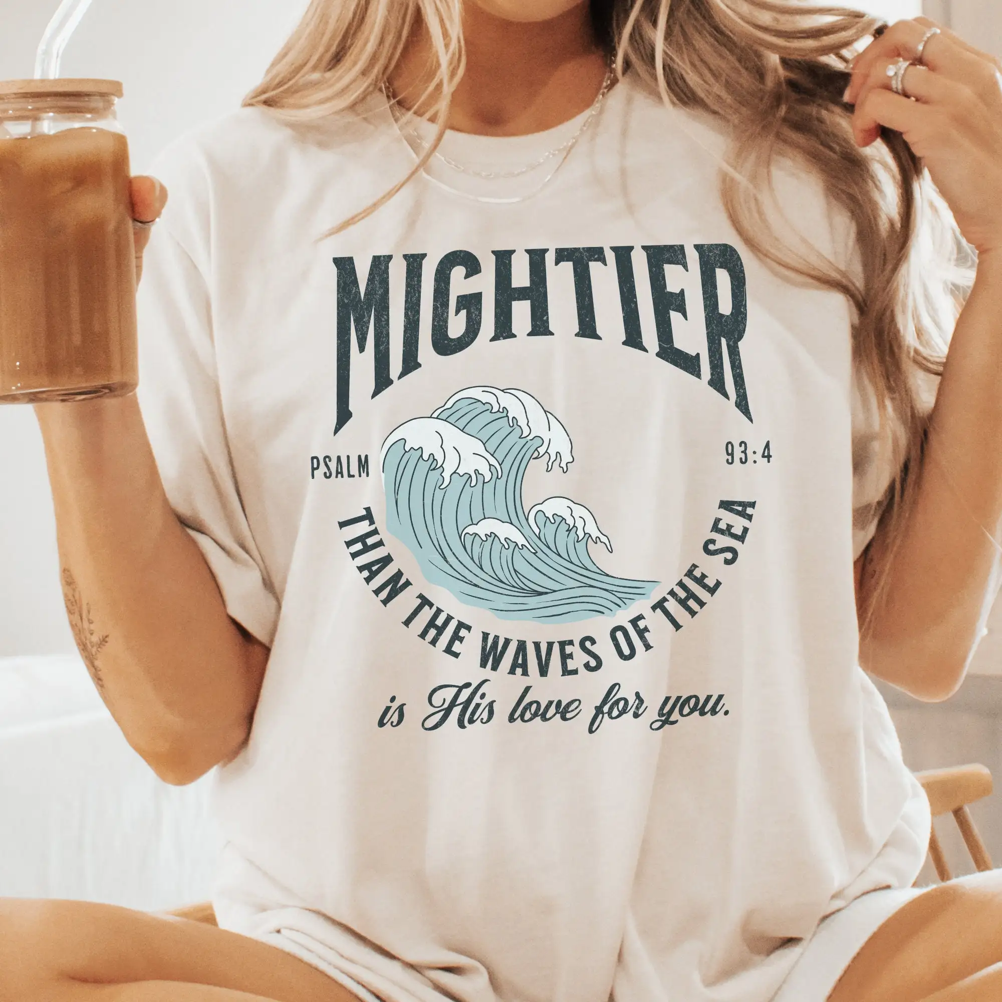 Mightier Than The Waves Of Sea Bible Verse Shirt Psalm 93 4 Retro Boho Christian T Bella Canvas S 3Xl