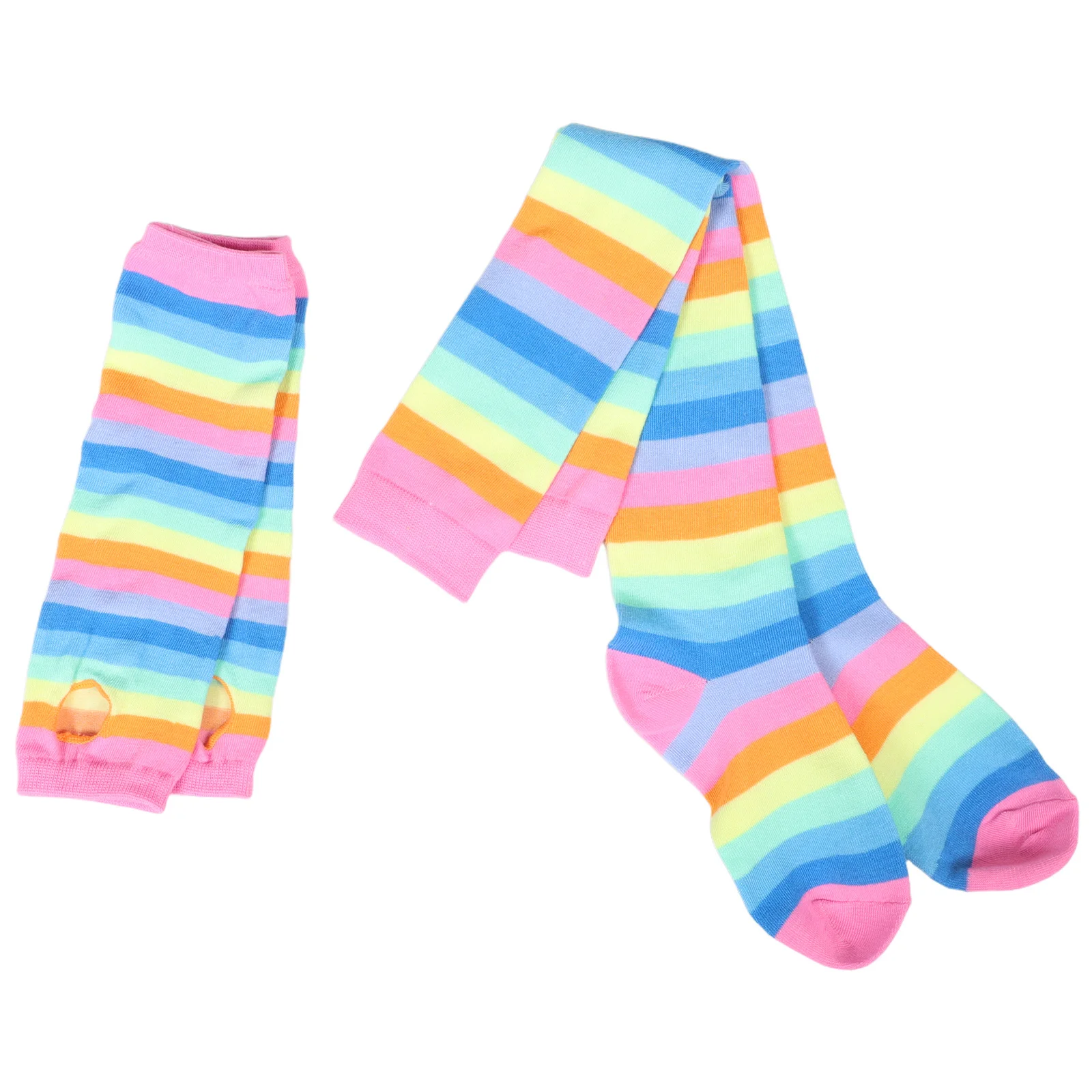 

Striped Long Socks Gloves Set Colorful Stripe Party Dress Up Halloween Cosplay Arm Warmers Breathable Socks Gloves