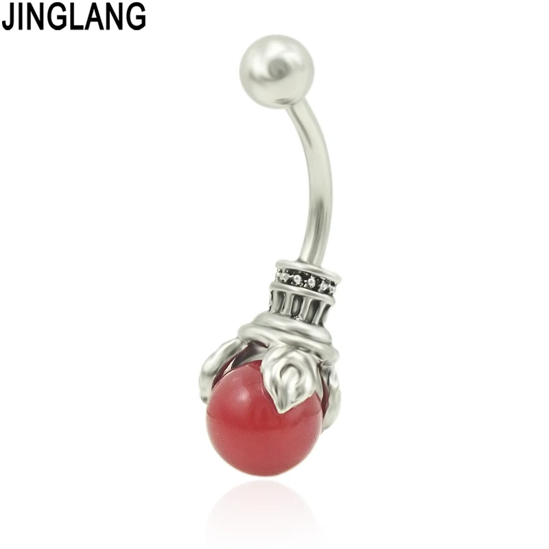 JINGLANG – anneau de ventre Sexy en acier pour femmes, bijoux de corps en pierre violette, protéine violette, griffe fantôme, en cristal, barre de Piercing