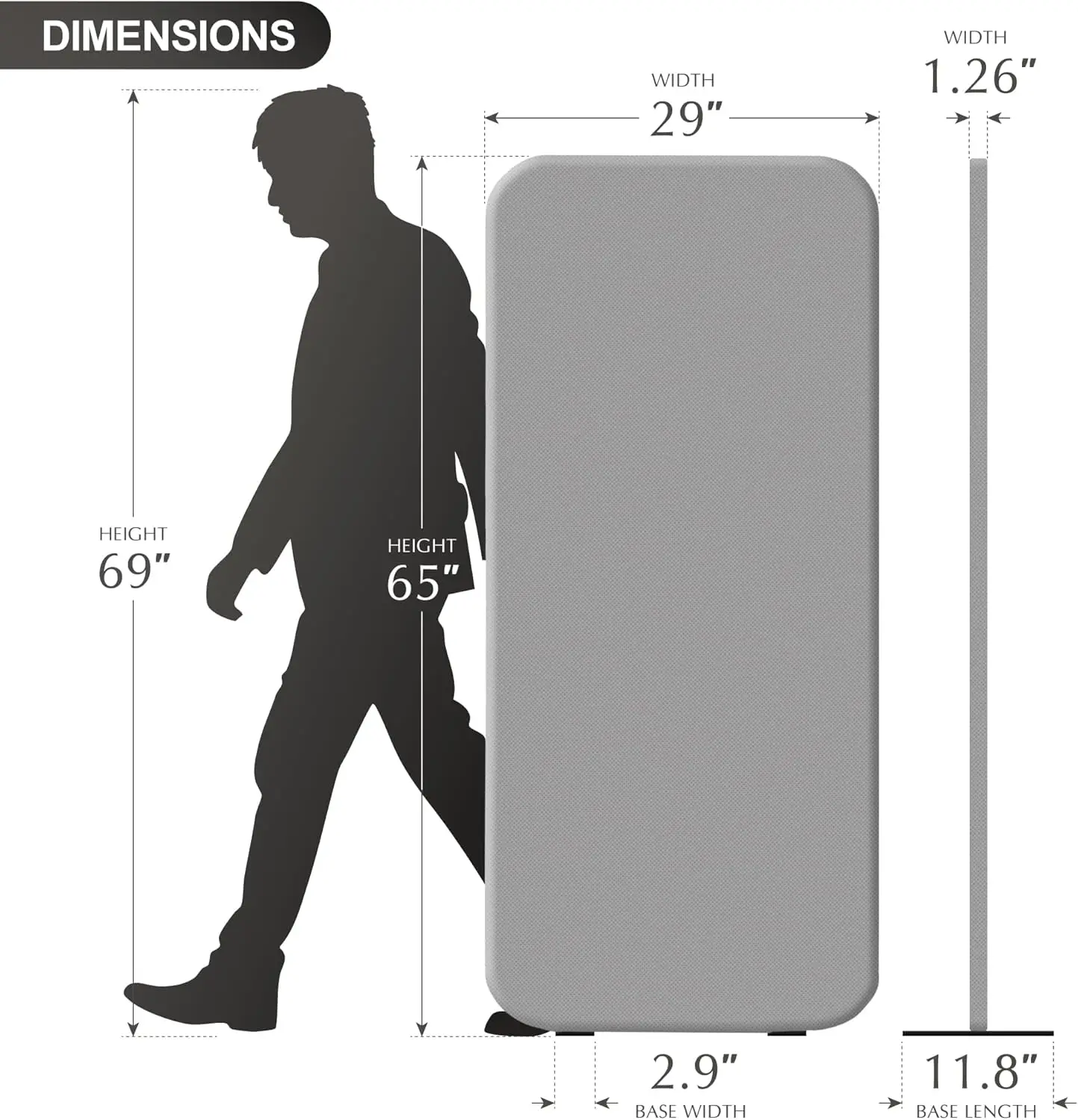 Portable Privacy Divider Panel, 29x65 Inch Steel Frame, Scratch-Resistant for Office Home Studio