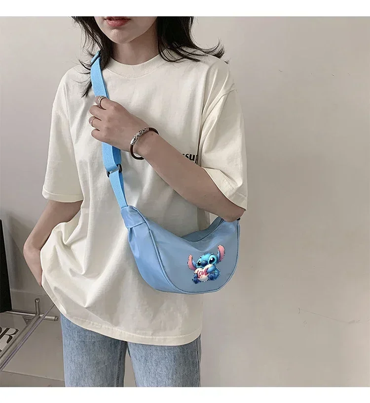 Stitch Disney Female Hobo Bag Designer Shoulder Bags Cartoon Cute Korean Popular Cross Body Canvas Handbag for Women Purse Gift