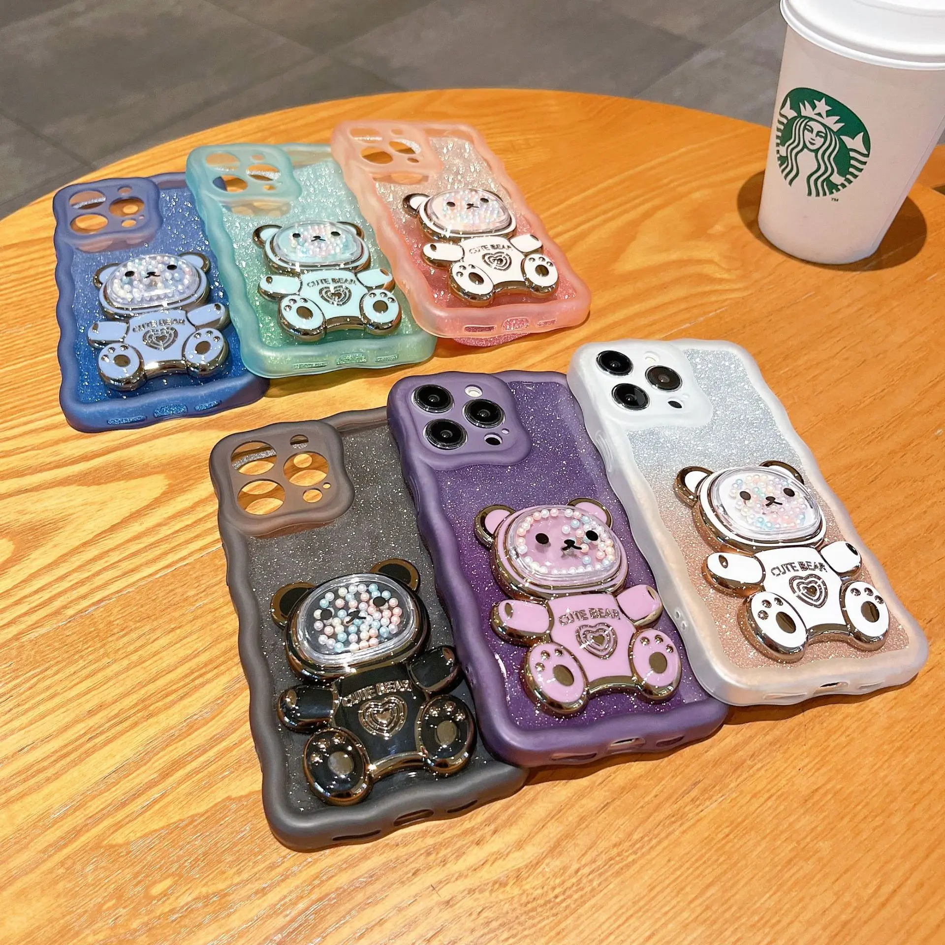 

Милый чехол для телефона с блестками и зеркальной подставкой, с волнистым краем, блестящий защитный чехол для женщин и девушек