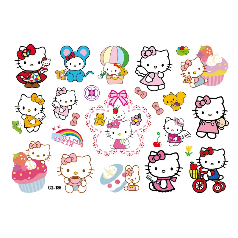 Autocollants de tatouage Sanurgente Hello Kitty pour enfants, figurines d'action d'anime, dessin animé mignon, autocollant de décoration de fête d'enfant, cadeaux d'anniversaire Kawaii